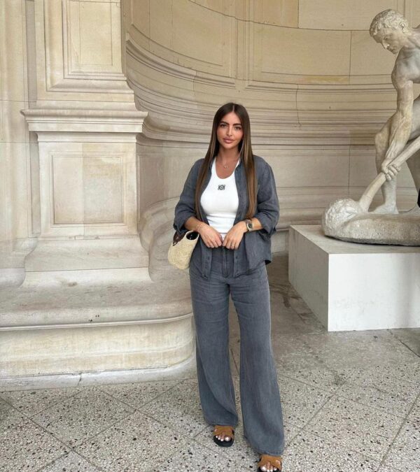 elegant women's two piece linen set