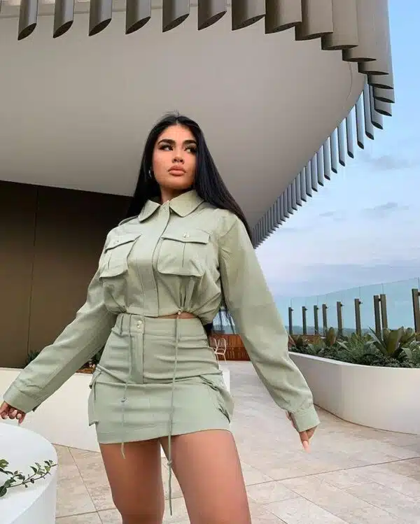cargo long sleeve and mini skirt set