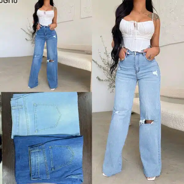 high waist ripped wide leg jeans
