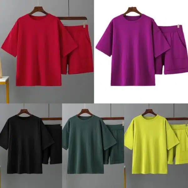 versatile solid colour t-shirt and short set
