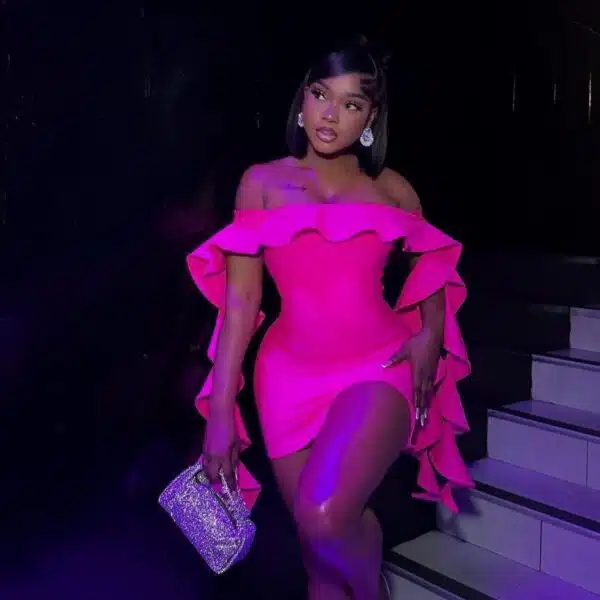 chic off the shoulder mini dress