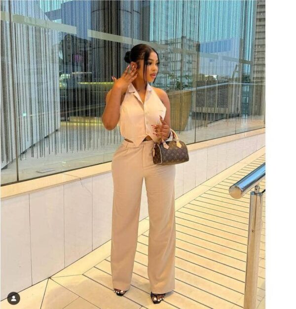 halter blazer vest and straight leg baggy pants