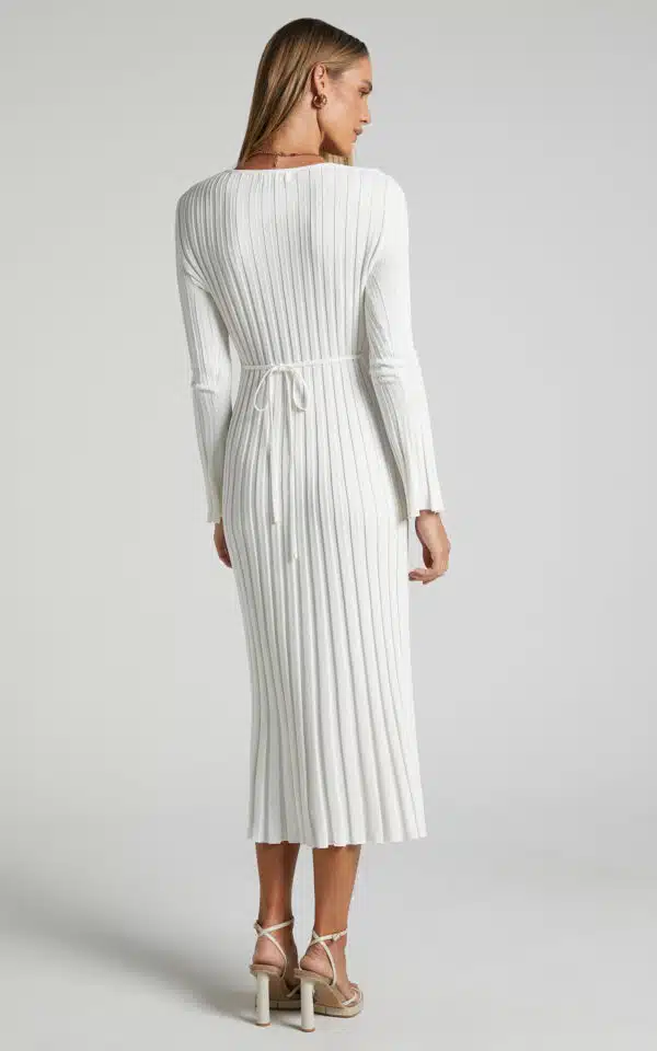 blaire long sleeve knit flare midi dress in ivory 5