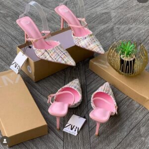 zara pink half heeled slippers2