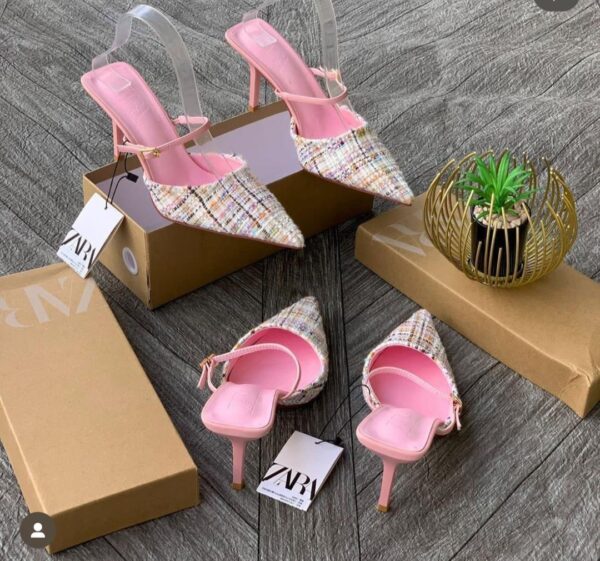 zara pink half heeled slippers2