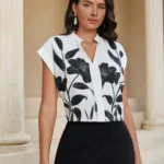 Stylish Floral Print Short Sleeve Top For Ladies