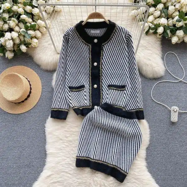 striped knitted suite for women