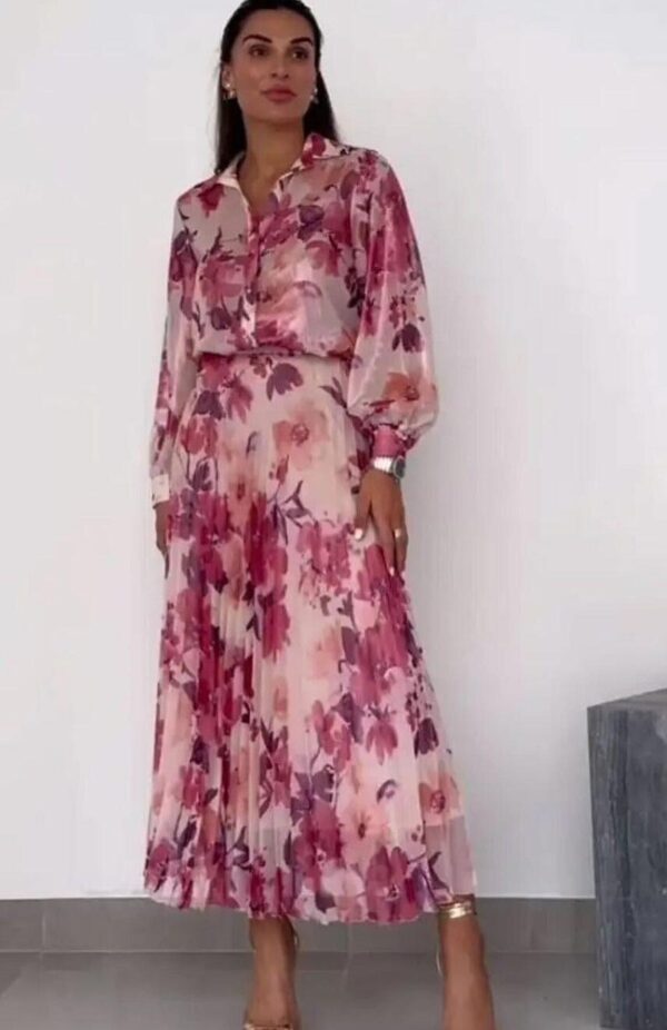 floral print shirt with pleated skirt set