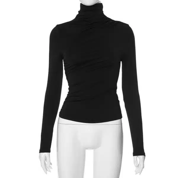 ruched turtleneck long sleeve top