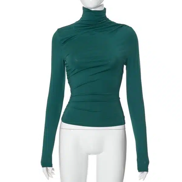 ruched turtleneck long sleeve top