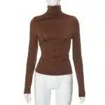 ruched turtleneck long sleeve top