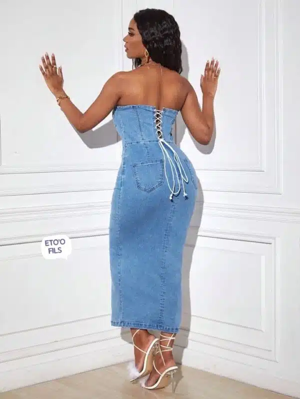 strapless bodycon slit denim dress