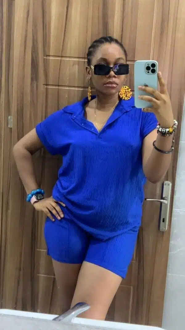 collared v-neck t-shirt and short set