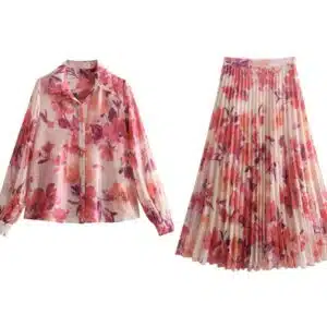 Floral Print Shirt with Pleated Skirt Set