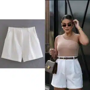 casual-women-side-pockets-pleated-shorts