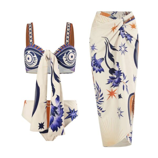 2 piece floral swimsuit with cover up wrap skirt