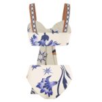 2 piece Floral Swimsuit with Cover up Wrap Skirt