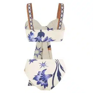 2 piece Floral Swimsuit with Cover up Wrap Skirt