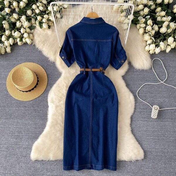 short sleeve slit denim midi dress