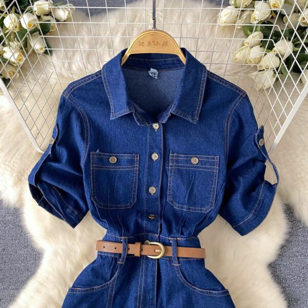 short sleeve slit denim midi dress