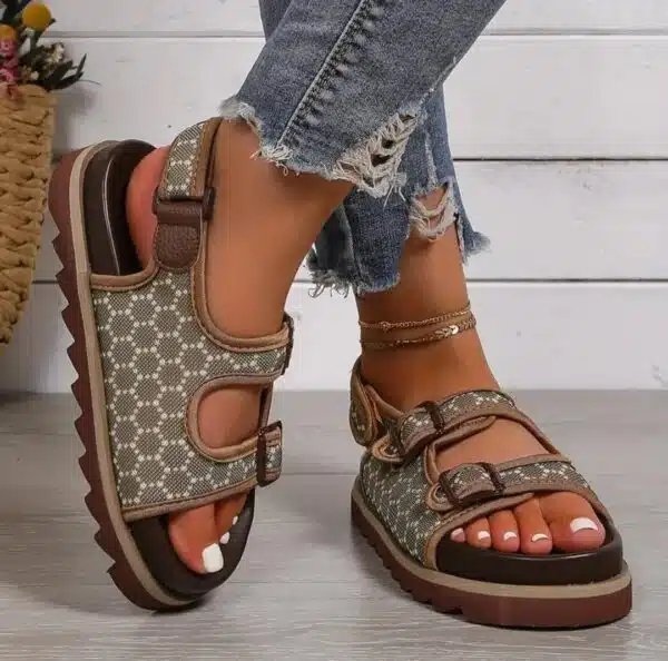 ladies double buckle strap sandals
