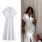 BUTTON DOWN MIDI SHIRT DRESS