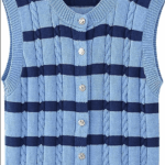 Casual Button Down Sleeveless Crewneck Knit Vest