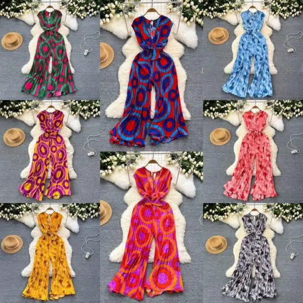 abstract print wide-leg jumpsuit