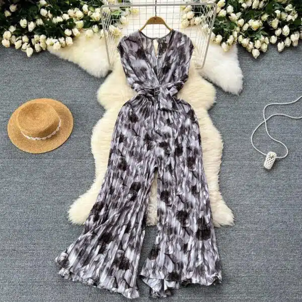 abstract print wide-leg jumpsuit