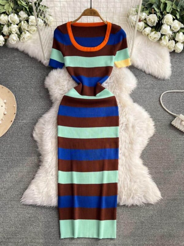 Ribbed Stripe Colorblock Bodycon Maxi Dress ribbed stripe colorblock bodycon maxi dress