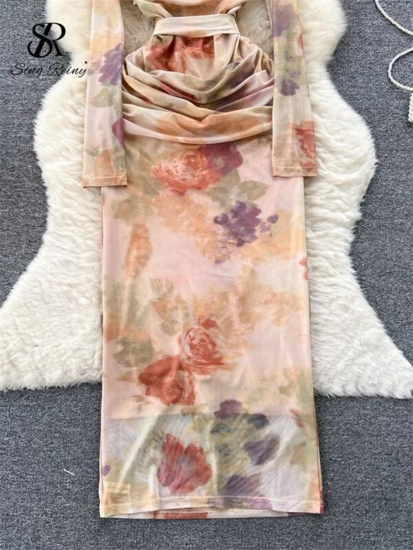 floral mesh bodycon dress