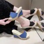 women denim wedge heeled sandals