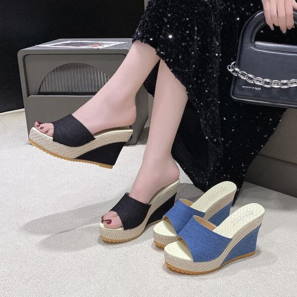 women denim wedge heeled sandals