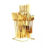 24pcs Gold Flatware Cutlery Set With Rack