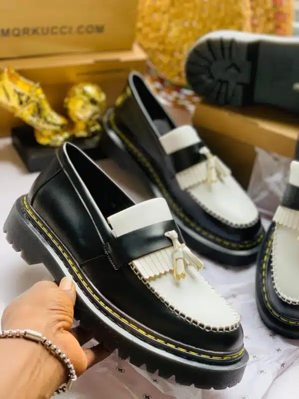 black & white contrast leather loafers