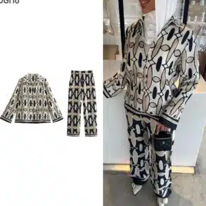 Casual Print Long Sleeve Shirt and Pants Set