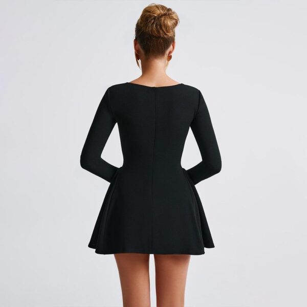 long sleeve square neck mini flare dress