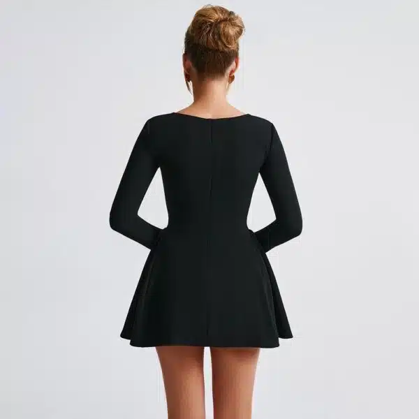 long sleeve square neck mini flare dress