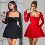 Long Sleeve Square Neck Mini Flare Dress