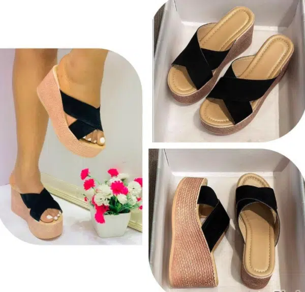 women fashion platform wedge slippers