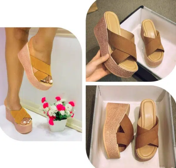 women fashion platform wedge slippers