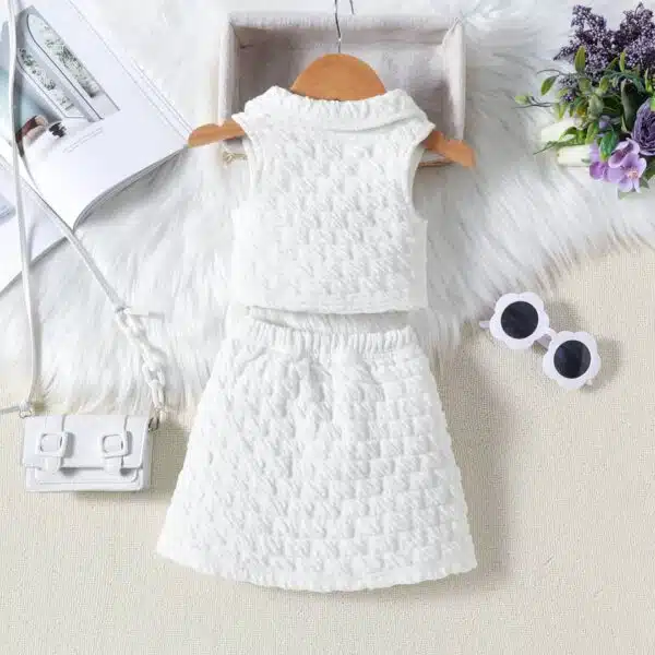 little girl's crop top and short skirt set