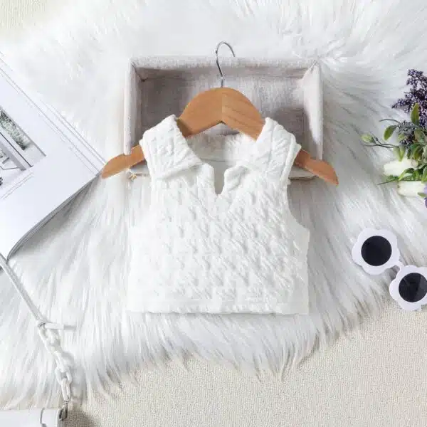 little girl's crop top and short skirt set