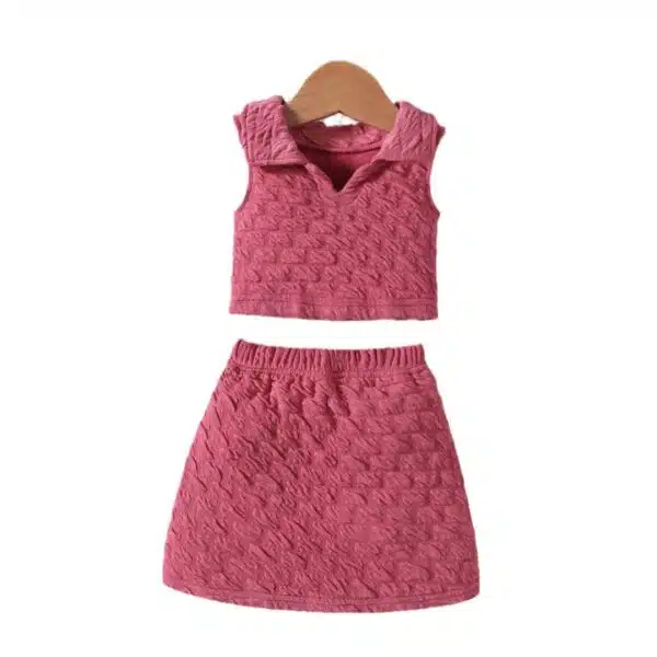 little girl's crop top and short skirt set