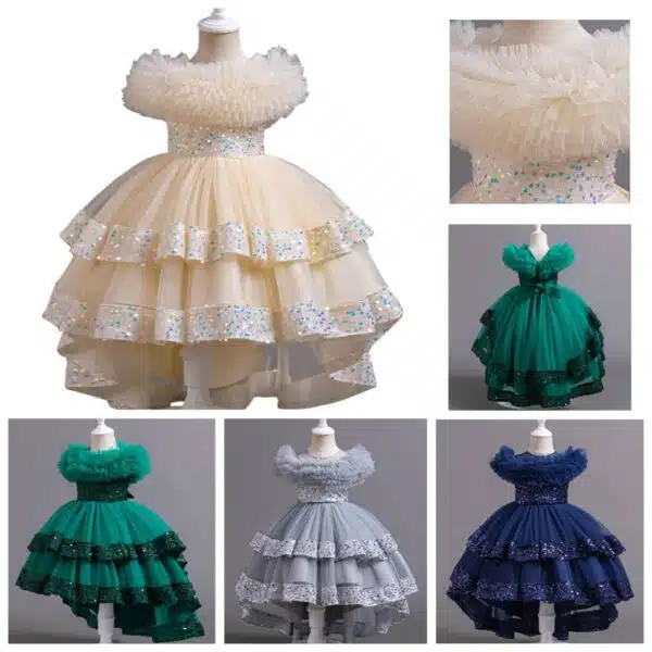 sequined big girls flower girl high-low dress