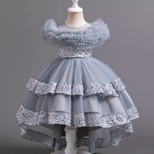 sequined big girls flower girl high-low dress