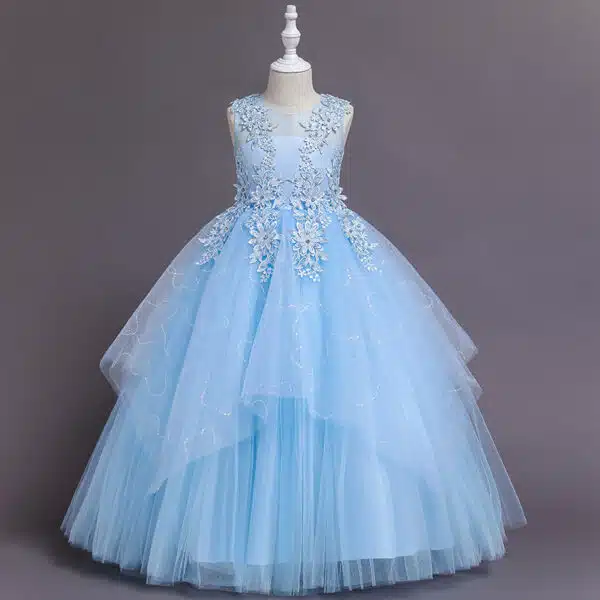 long evening ball flower embroidery gown kids