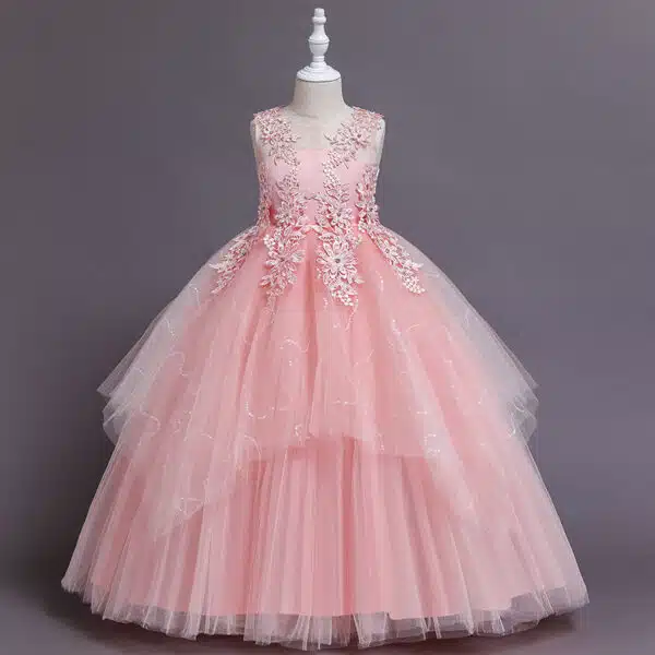 long evening ball flower embroidery gown kids
