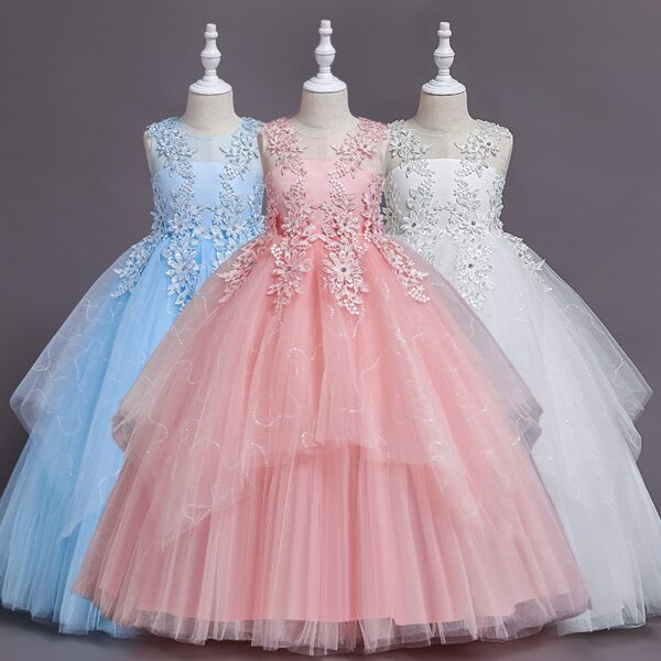 long evening ball flower embroidery gown kids