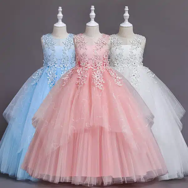 long evening ball flower embroidery gown kids